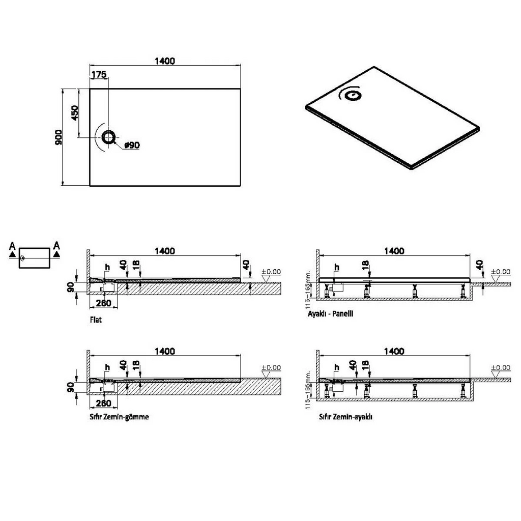 Receveurs de douche VITRA Leaf  140x90