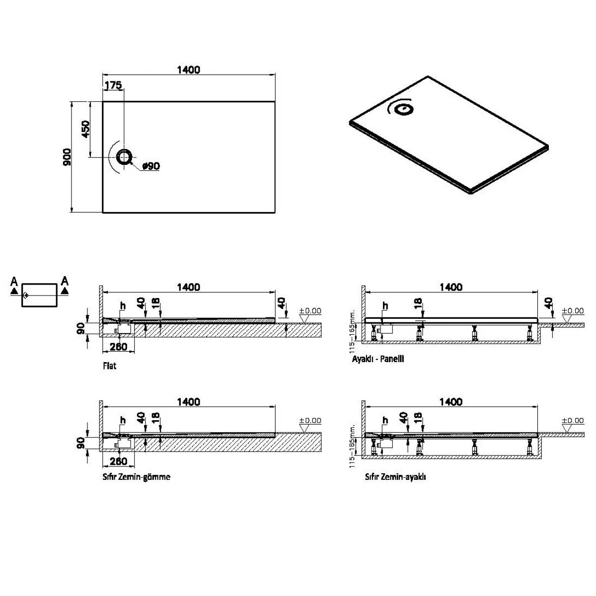 Receveurs de douche VITRA Leaf  140x90