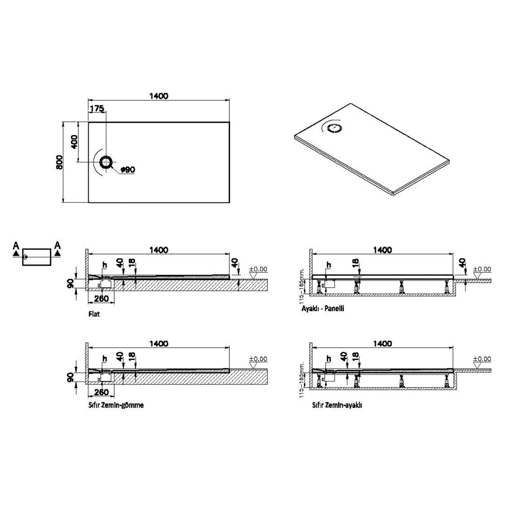Receveurs de douche VITRA Leaf  140x80
