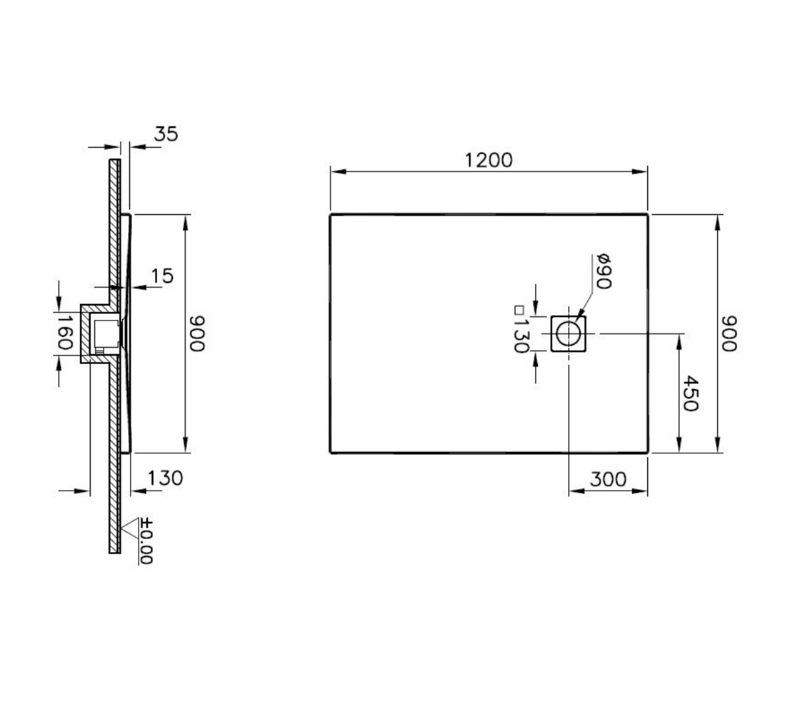Receveurs de douche VITRA V-Stone 120x90