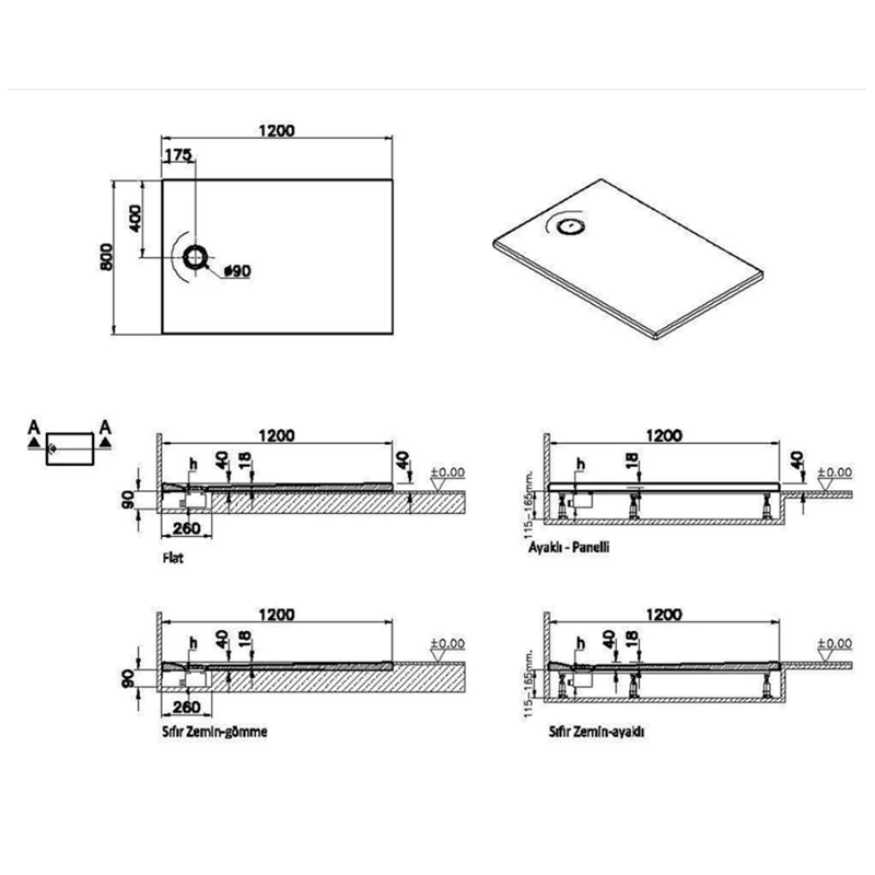 Receveurs de douche VITRA Leaf  120x80