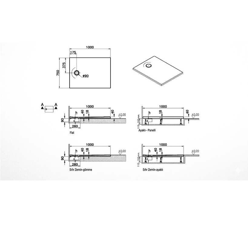 Receveurs de douche VITRA Leaf  100x75