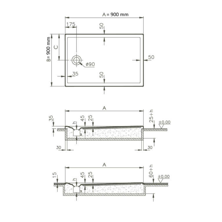 Receveurs de douche VITRA Smooth 90x90