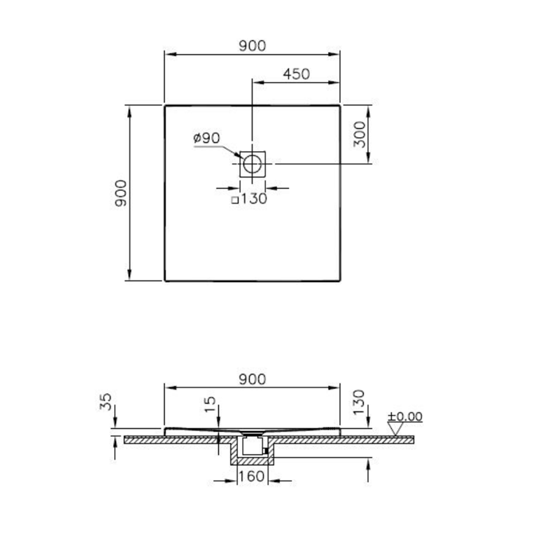 Receveurs de douche VITRA V-Stone 90x90