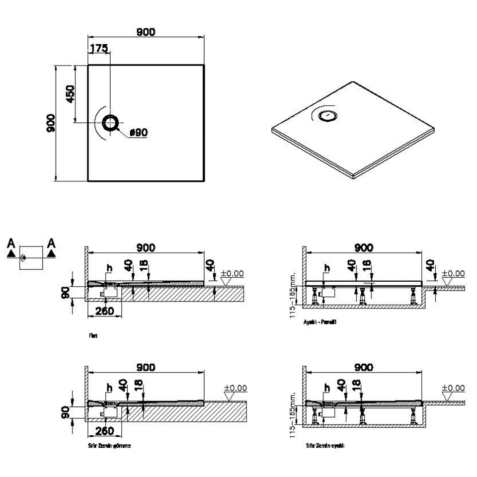 Receveurs de douche VITRA Leaf  90x90