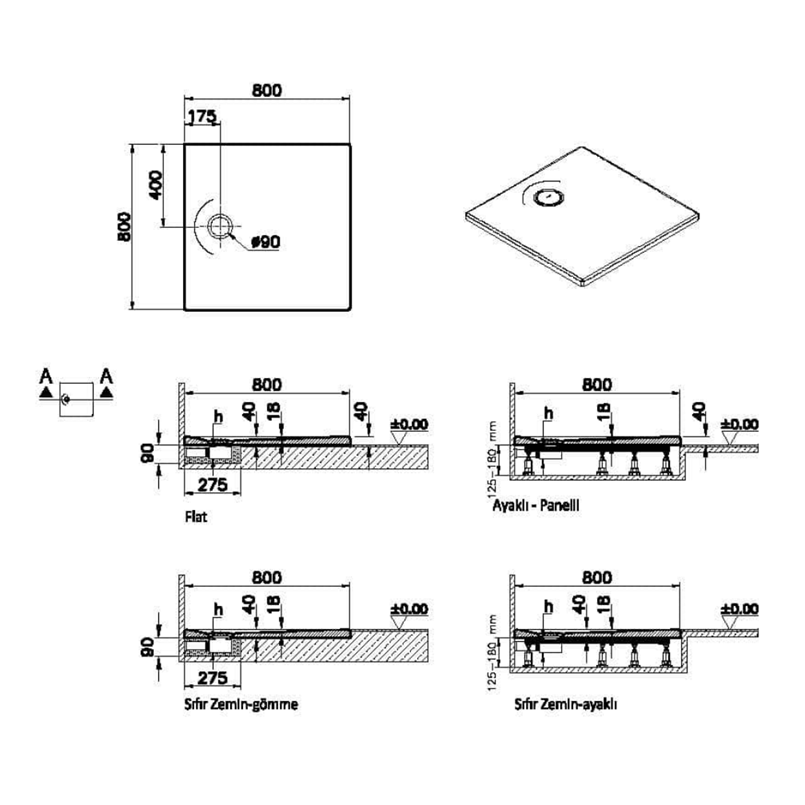 Receveurs de douche VITRA Leaf  80x80