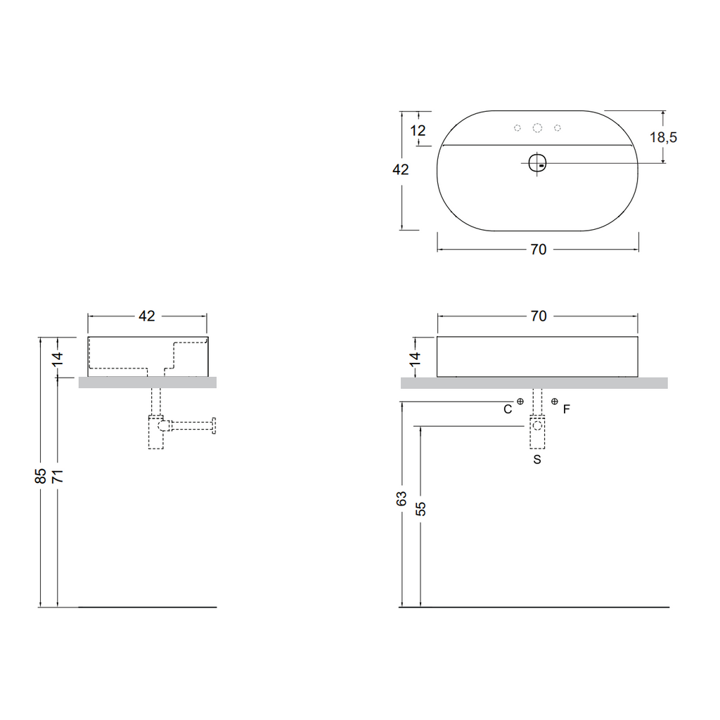 Vasque à poser NIC Design Consolle 70 cm