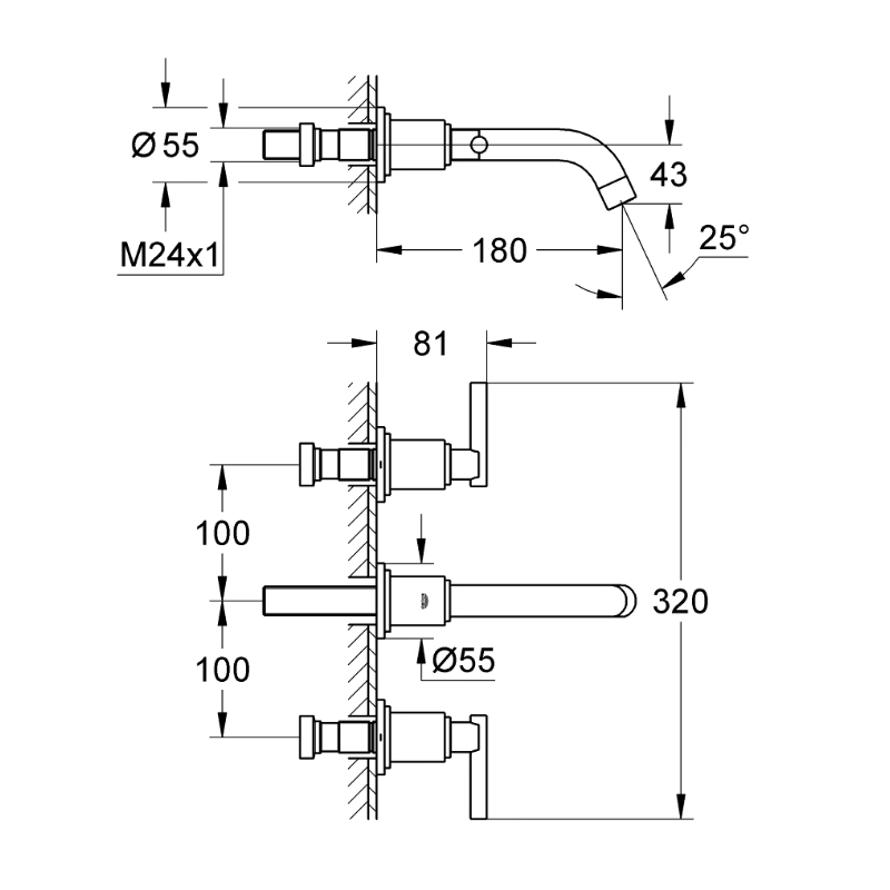 Robinet de lavabo 3 trous GROHE Atrio – Taille S