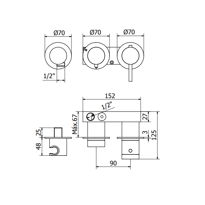 Mitigeur thermostatique encastré ROVIRA Link 2 voies Noir mat