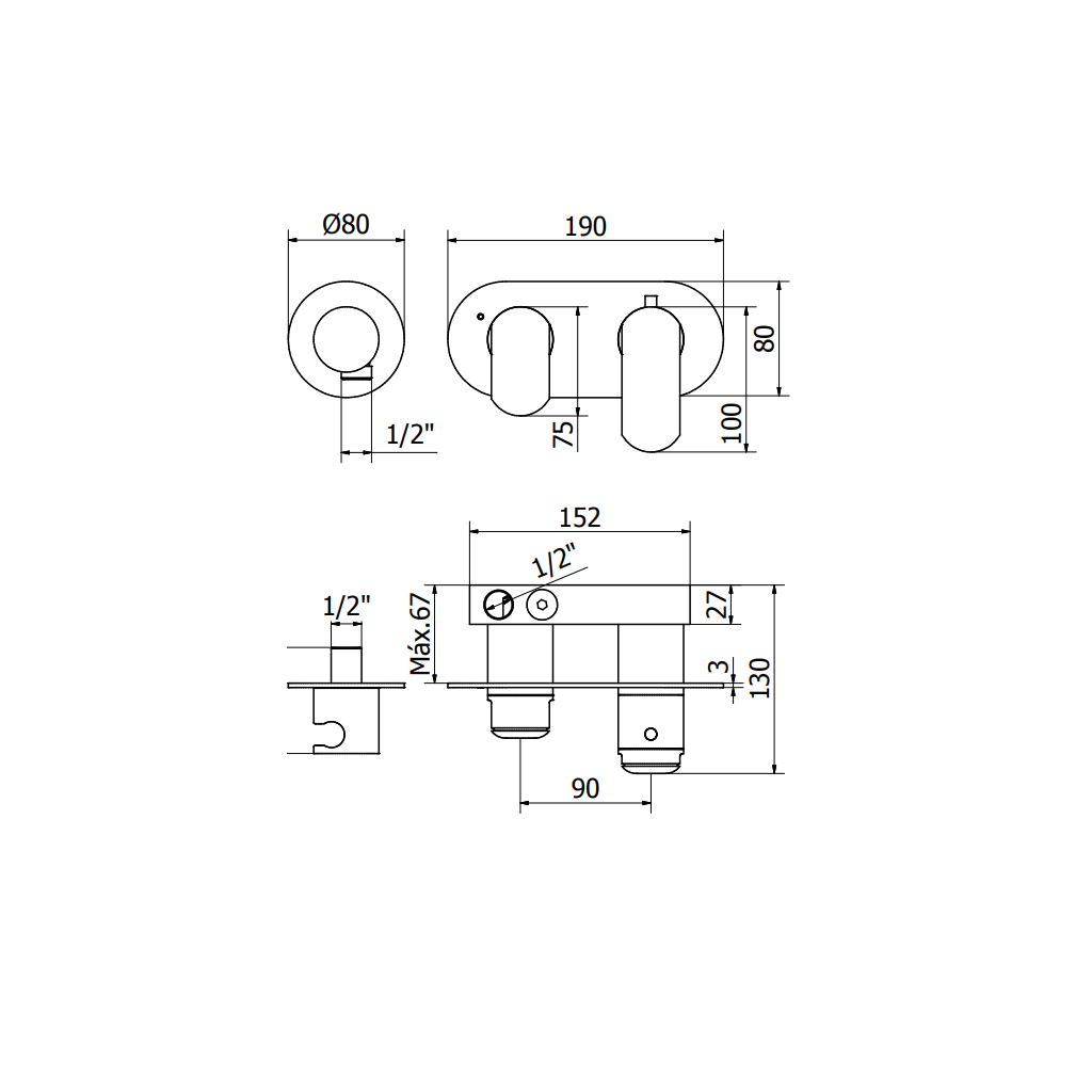 Mitigeur thermostatique encastré ROVIRA Ten 2 voies