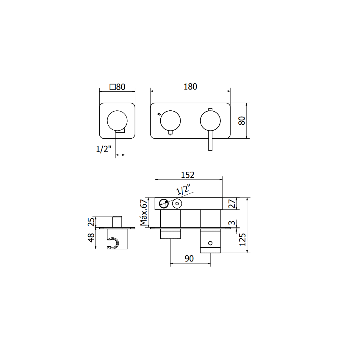 Mitigeur thermostatique encastré ROVIRA Link 2 voies avec douchette