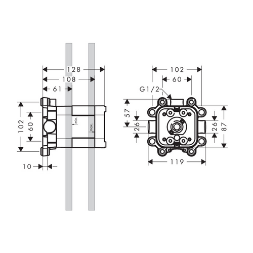 Corps d'encastrement pour douche de tête AXOR ShowerSolutions 240/240 1jet avec bras de douche
