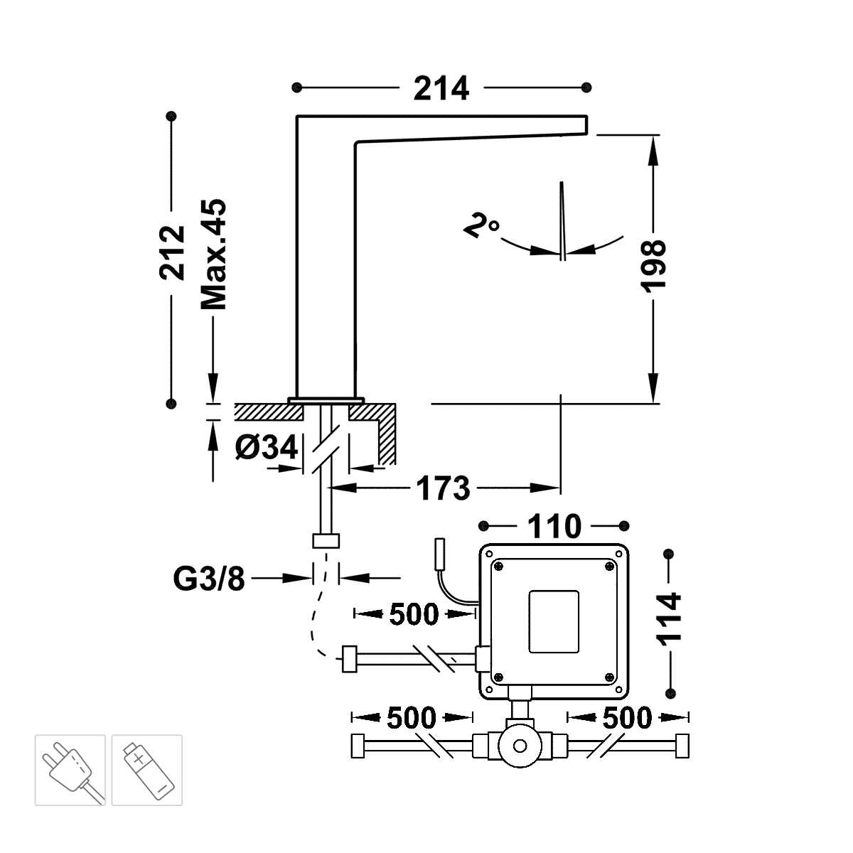 Mitigeur électronique de lavabo TRES Slim Exclusive