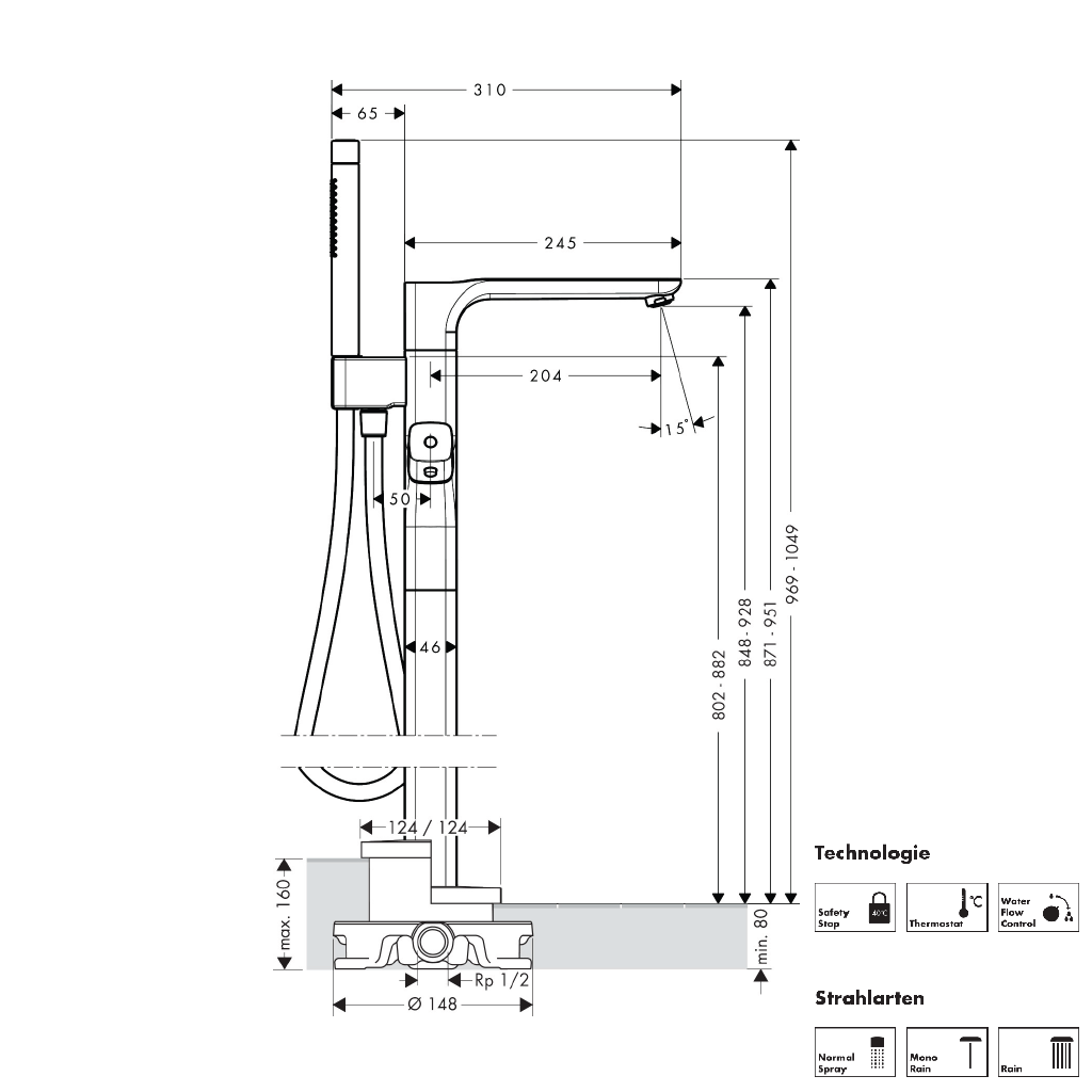 Mitigeur thermostatique de baignoire sur pied AXOR Urquiola