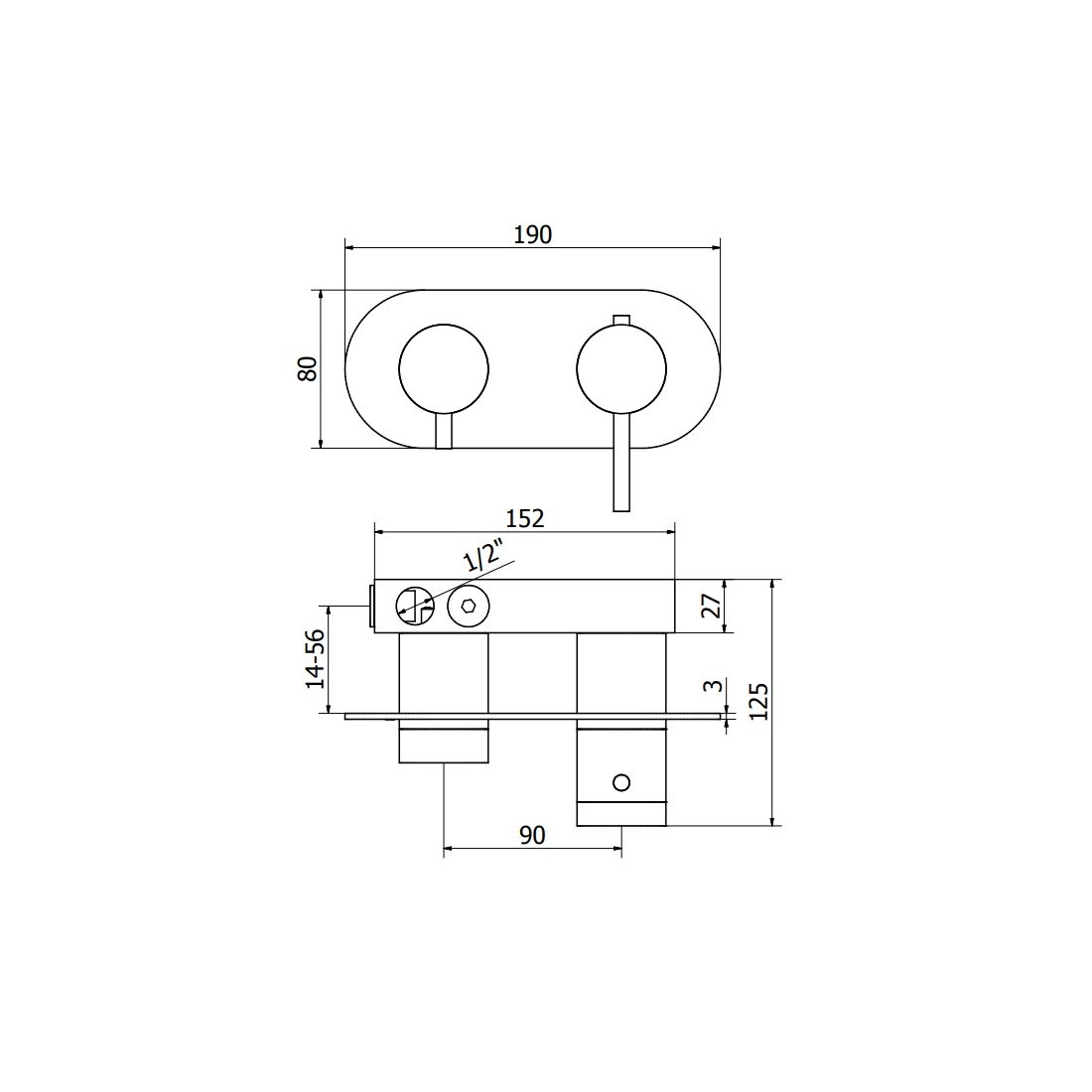 Mitigeur thermostatique à encastrer horizontal 2 voies ROVIRA Link