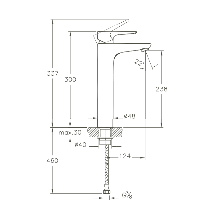 Robinet de lavabo pour vasque VITRA X-Line BlueEco 5 l/min sans garniture de vidage 5 l/min