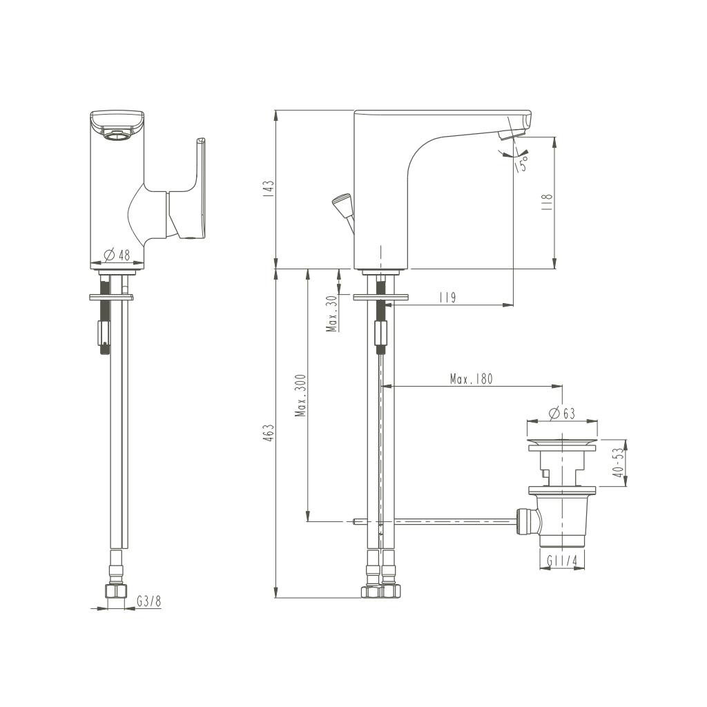 Robinet de lavabo VITRA Sento avec garniture de vidage