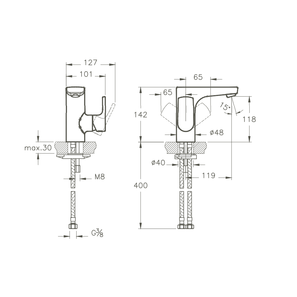 Robinet de lavabo VITRA Sento sans garniture de vidage