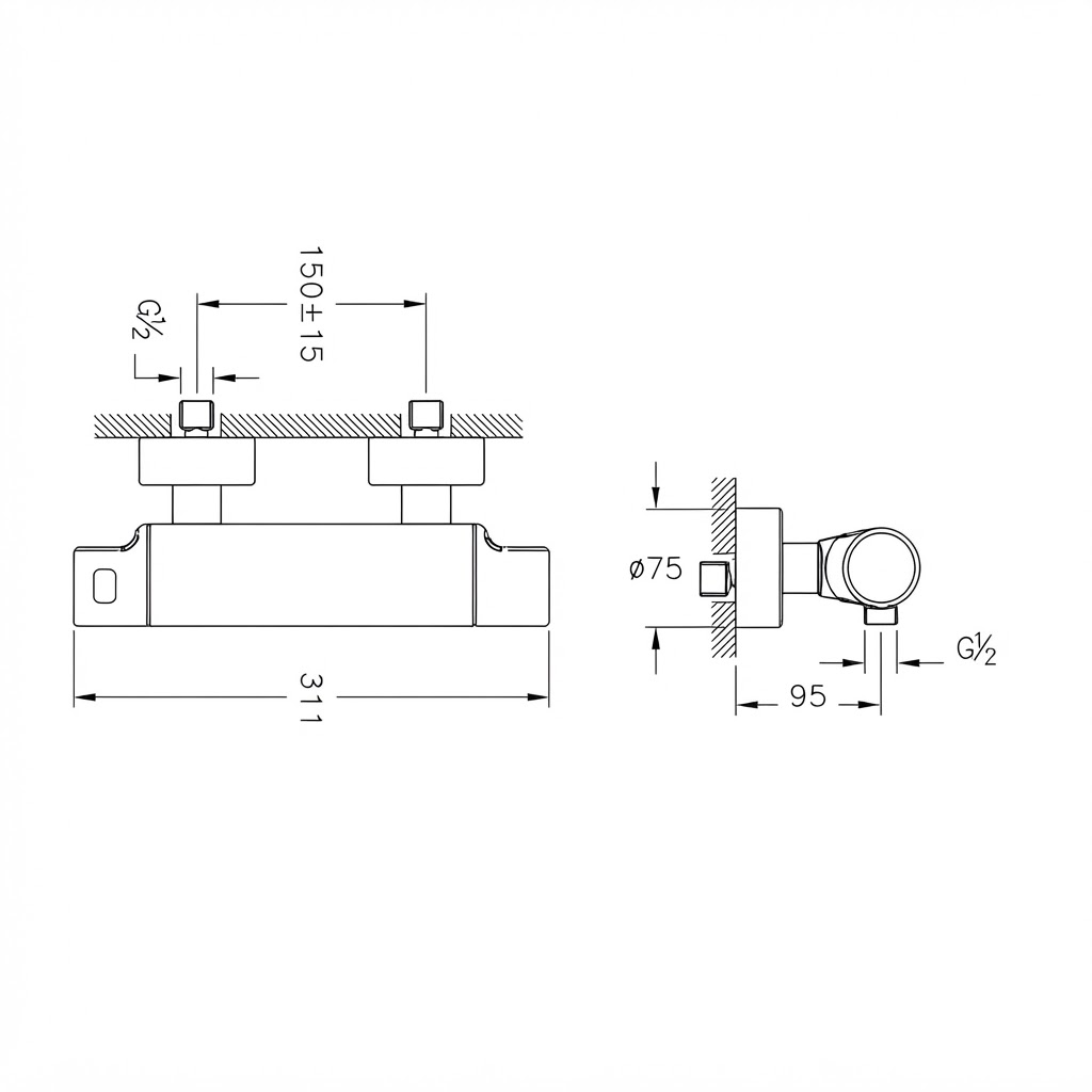 Mitigeur thermostatique de douche VitrA X-Line