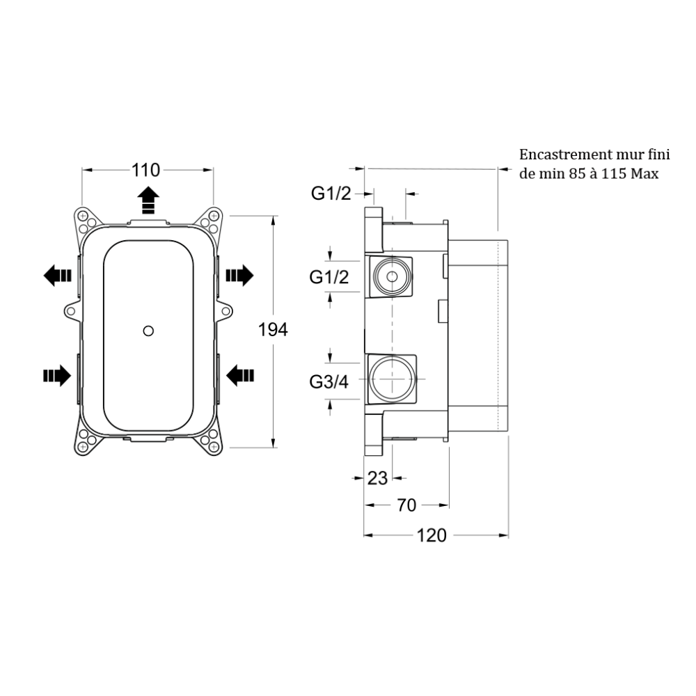 Mitigeur thermostatique encastré CRISTINA NEW DAY 1 sortie