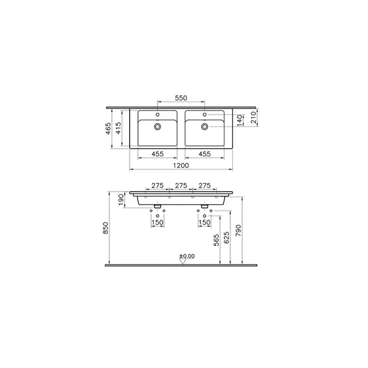 Plan de toilette double VITRA Integra 120x47