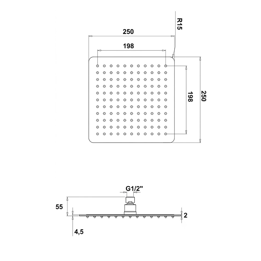 GALA Square Shower Head 25