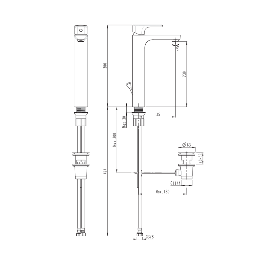 Robinet de lavabo pour vasque à poser VitrA Sento