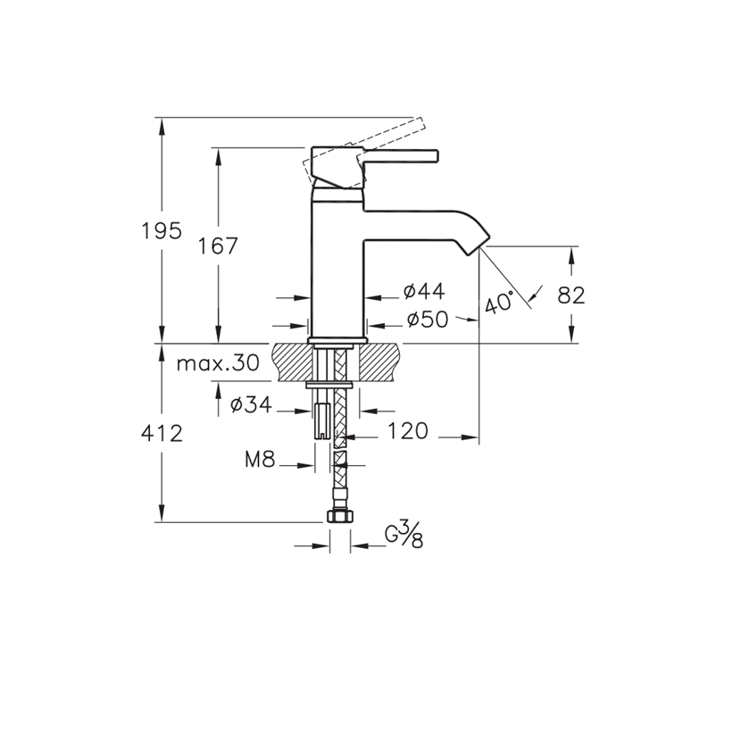 Robinet de lavabo VitrA Minimax S 167cm sans garniture de vidage