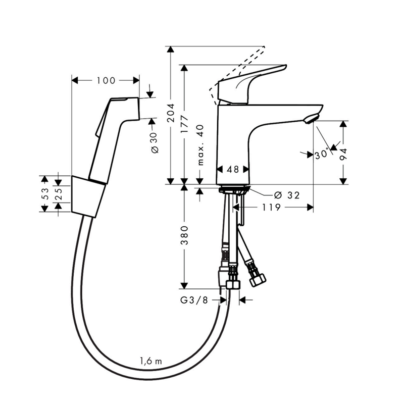Robinet de lavabo avec douchette bidette HANSGROHE Focus