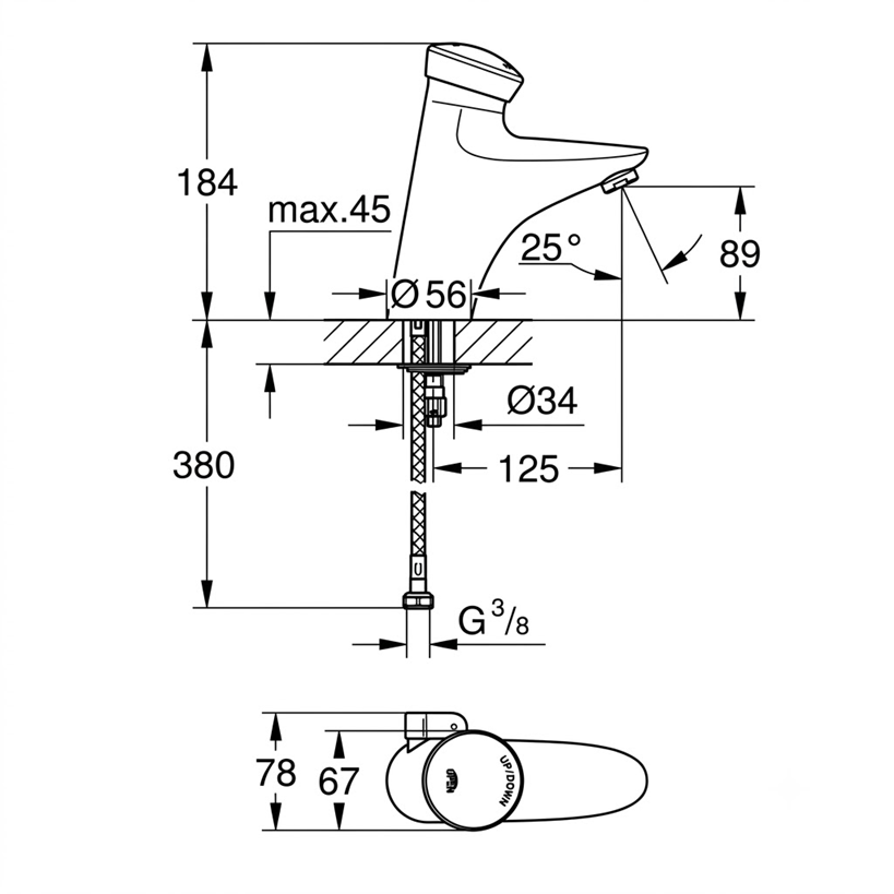 Robinet de lavabo temporisé électronique GROHE Eurodisc SE