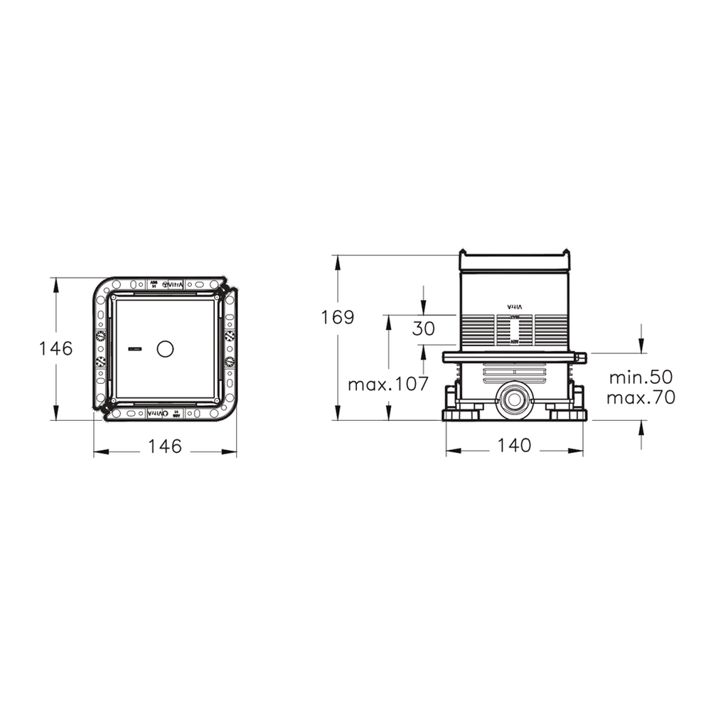Boîtier d'installation encastré VITRA V-Box pour mitigeur thermostatique de douche