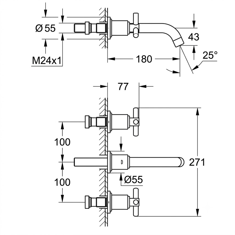 Robinet encastré de lavabo 3 trous GROHE Atrio avec Corps encastré