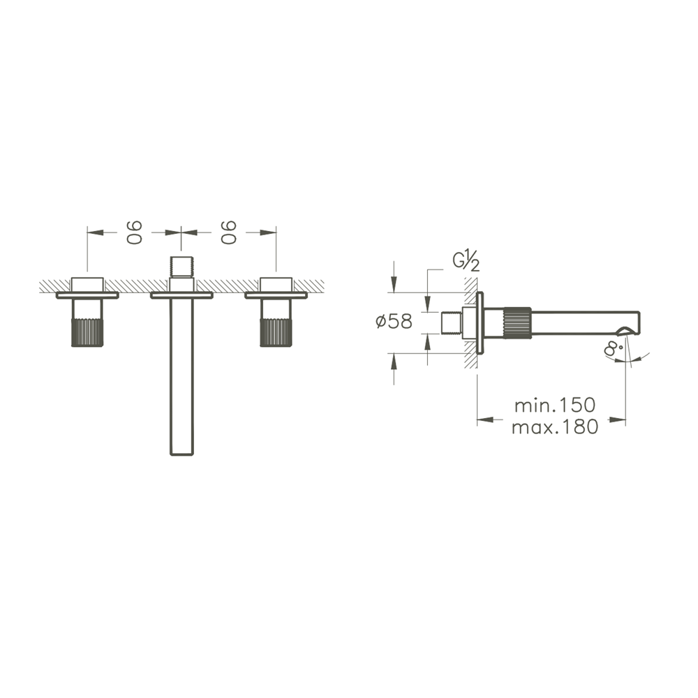 Robinet encastré de lavabo 3 trous VITRA Origin avec corps d'encastrement