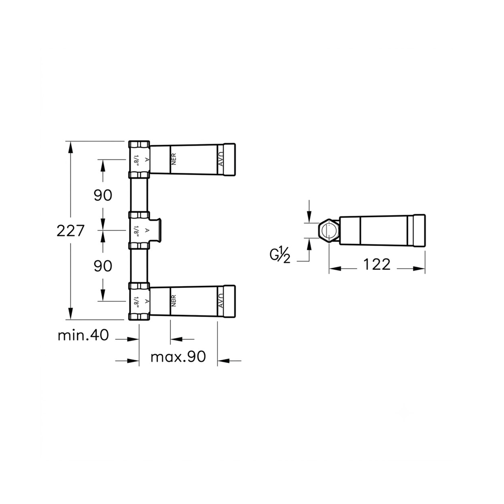 Robinet encastré de lavabo 3 trous VITRA Origin avec corps d'encastrement