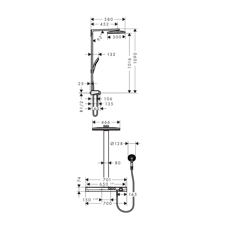 Colonne de douche thermostatique HANSGROHE Rainmaker Select 460 2 jets