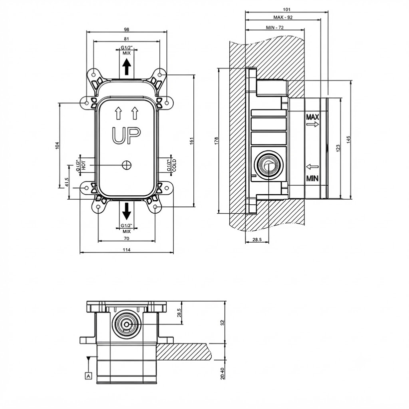Boîtier d'installation encastré GESSI pour mitigeur de douche 2 voies