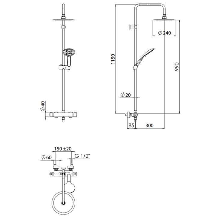 Colonne de douche thermostatique DIVA Milano