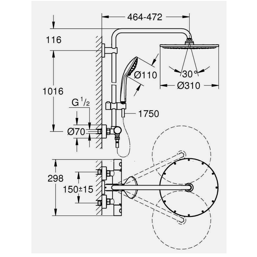 Colonne de douche thermostatique GROHE Euphoria System 310