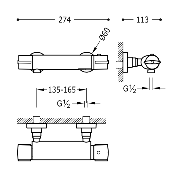 Mitigeur thermostatique de douche TRES Flat-Tres avec douchette